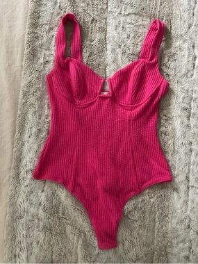 Astr Hot Pink Ribbed Underwire Bodysuit